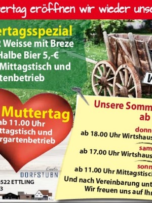 Sommeröffnungszeiten in unserer Dorfstubn