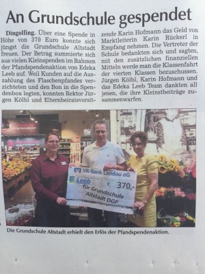 370 EUR für Grundschule Altstadt in Dingolfing
